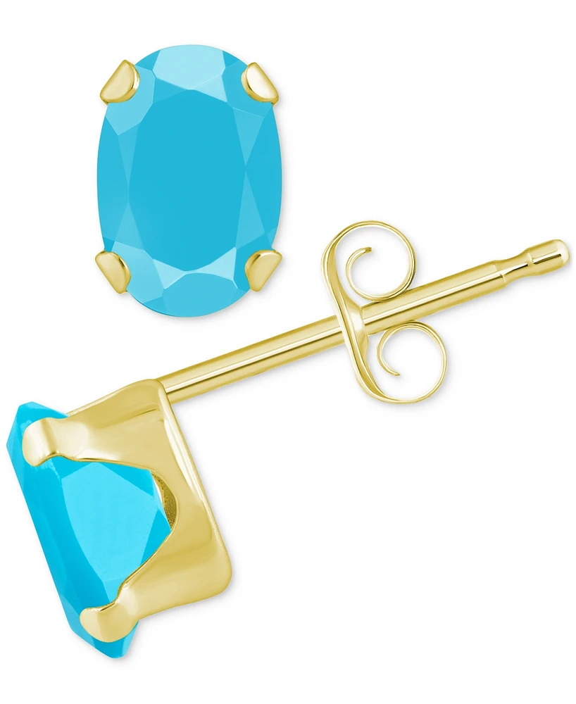 Turquoise Solitaire Oval Claw-Set Stud Earrings 14k Gold