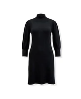 Hope & Henry Women's Long Puff Sleeve Mock Neck Sweater Dress