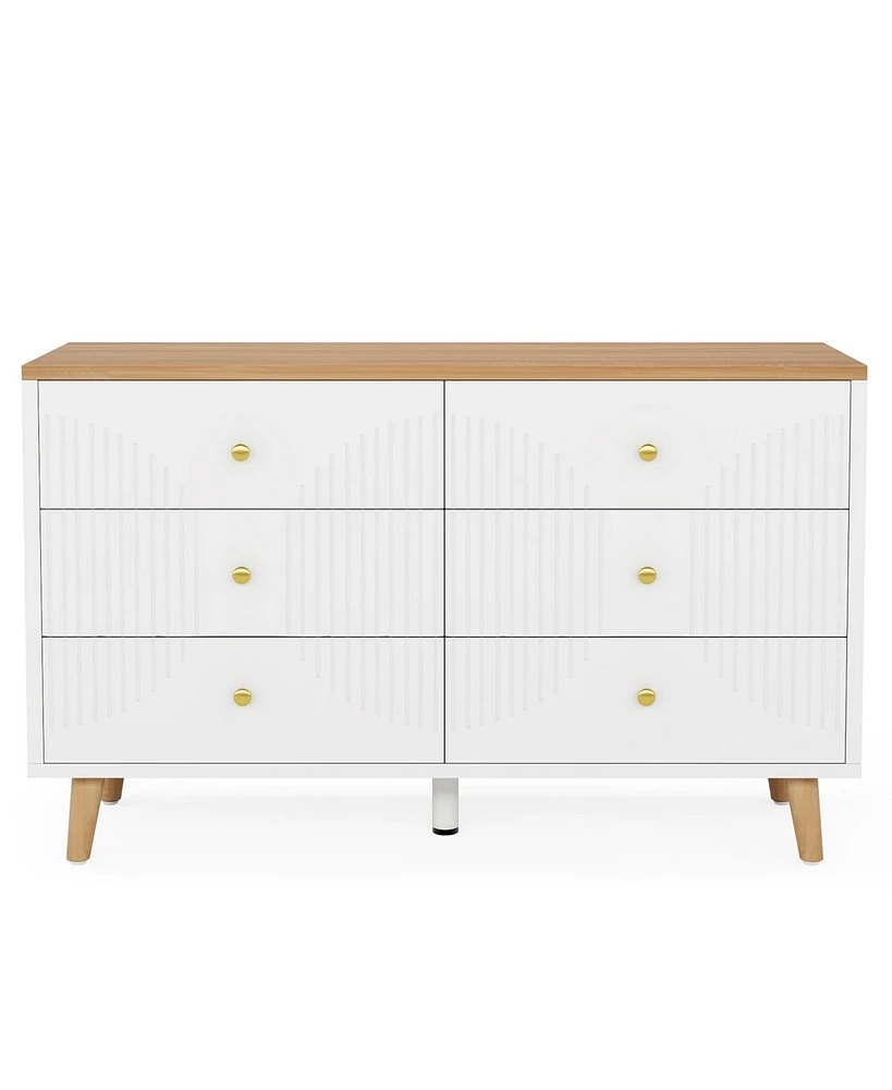 Tribesigns 6 Drawer Dresser, 47 inch Modern White Dresser for Bedroom, Wide Large Double Dresser Wood Storage Organizer Chest of Drawers for Closet Li