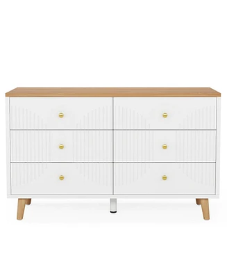 Tribesigns 6 Drawer Dresser, 47 inch Modern White Dresser for Bedroom, Wide Large Double Dresser Wood Storage Organizer Chest of Drawers for Closet Li