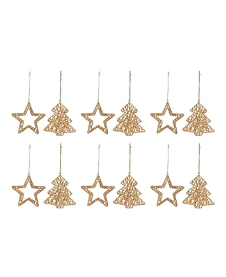 Slickblue Woven Rattan Star And Tree Ornament (Set of 12)