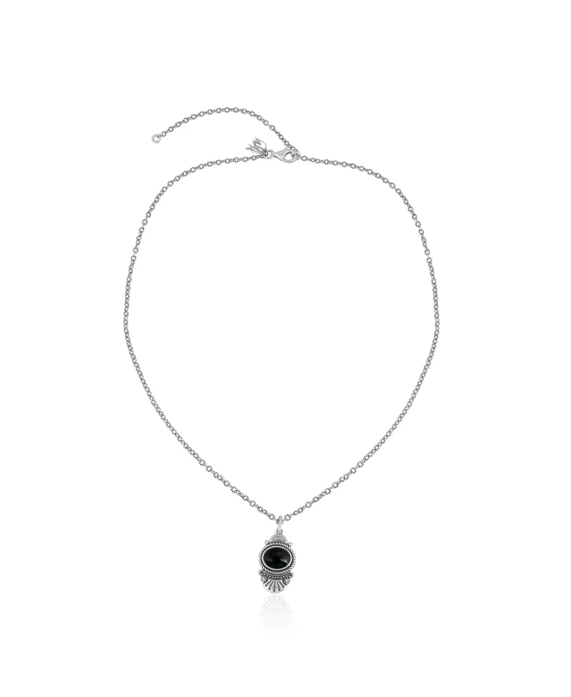 American West Jewelry Sterling Silver and Black Onyx Gemstone Fan Pendant with Chain Necklace, 17-20 Inches