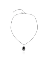 American West Jewelry Sterling Silver and Black Onyx Gemstone Fan Pendant with Chain Necklace, 17-20 Inches