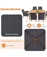 7 Pcs Outdoor Dining Set for 6 with Umbrella Hole Acacia Wood Tabletop Poolside
