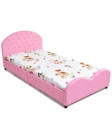 Costway Kids Children Pu Upholstered Platform Wooden Princess Bed Bedroom Furniture