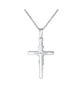 Bling Jewelry Simple Christian Catholic Religious Jewelry Medium Inri Jesus Crucifix Cross Necklace Pendant For Women Sterling Silver 18" Chain