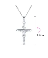 Bling Jewelry Simple Christian Catholic Religious Jewelry Medium Inri Jesus Crucifix Cross Necklace Pendant For Women Sterling Silver 18" Chain