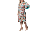 Kiyonna Plus Gemini Wrap Dress with Contrast Lined Sleeves