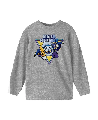 Kirby's Dream Land Boys Kirby Meta Knight Youth Athletic Heather Long Sleeve Shirt