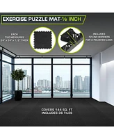 ProsourceFit Exercise Puzzle Mat 1/2-in, Black, 144 Sq Ft - 36 Tiles