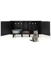 Sugift 2-Door Cat Litter Box Enclosure with Winding Entry and Scratching Board