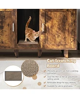 Sugift 2-Door Cat Litter Box Enclosure with Winding Entry and Scratching Board