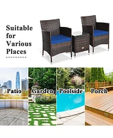 Sugift 3 Pieces Ergonomic Wicker Patio Conversation Set-Navy