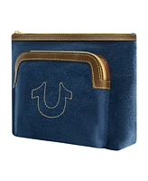 True Religion Trapazoid zip cosmetic bag with exterior zip pocket