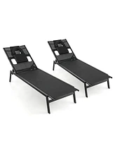 Gymax 2 Pieces Patio Sunbathing Lounge Chair w/ Face Hole & Detachable Head Pillows Poolside