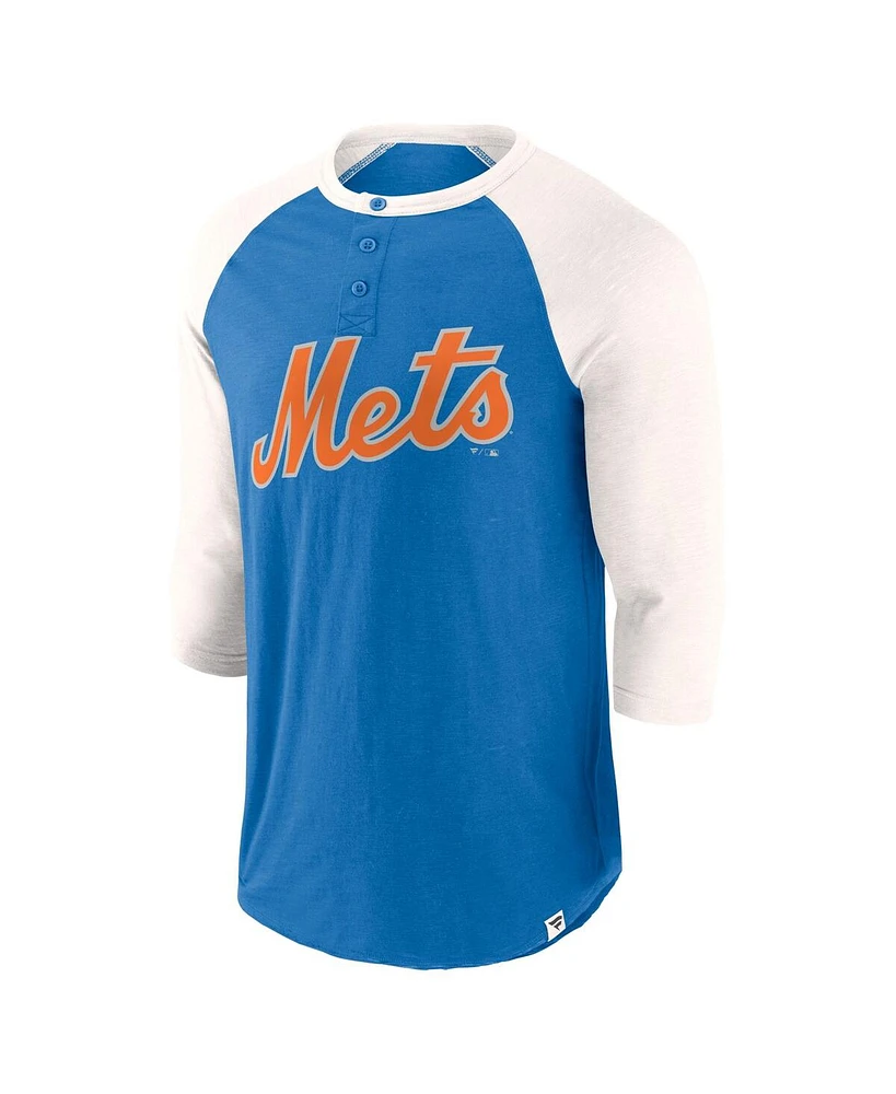Fanatics Men's Royal/Cream New York Mets Historical Win 3/4-Sleeve Henley T-Shirt