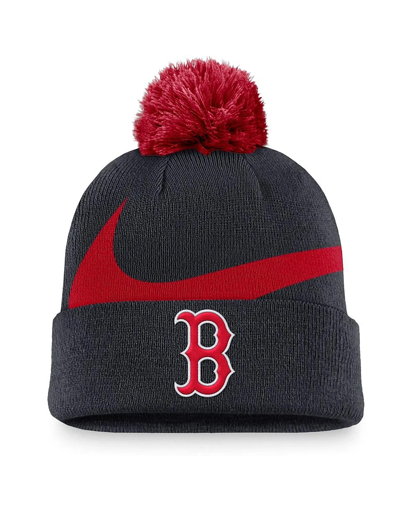 Nike Men's Navy Boston Red Sox Swoosh Peak Cuffed Knit Hat with Pom