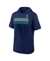 Fanatics Men's Heather Navy Seattle Mariners Push Short Sleeve Pullover Hoodie