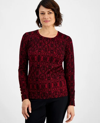 Jm Collection Petite Trina Python-Print Sweater, Created for Macy's