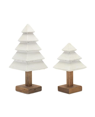 Slickblue Tiered Wooden Pine Tree Decor Set - Rustic Wood Tree Sculptures