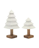 Slickblue Tiered Wooden Pine Tree Decor Set - Rustic Wood Tree Sculptures