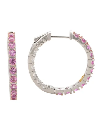 Suzy Levian New York Pink Sapphire & Lab-Grown White Sapphire Inside Out Hoop Earrings in Sterling Silver by Suzy Levian