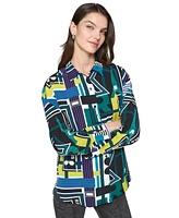 Karl Lagerfeld Paris Petite Abstract-Print Blouse