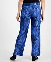 Jm Collection Women's Printed Satin Side-Trim Pants, Created for Macy's