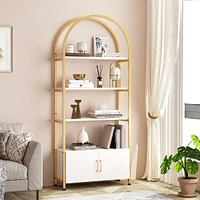 gaomon Arched Bookshelf, 4-Tier Industrial Open Bookcase 71.5 Inches Tall with Doors Storage