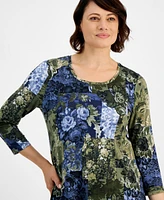 Jm Collection Women's Printed Scoop-Neck Top, Created for Macy's