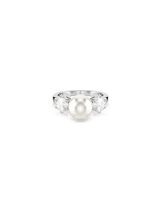 Swarovski Crystal Pearl, Round Cut, White, Rhodium Plated Matrix Ring