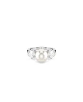 Swarovski Crystal Pearl, Round Cut, White, Rhodium Plated Matrix Ring