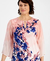 Jm Collection Women's Printed Chiffon-Sleeve Top, Created for Macy's