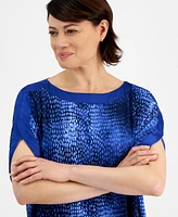 Jm Collection Women's Satin-Trim Boat-Neck Dolman-Sleeve Top, Created for Macy's