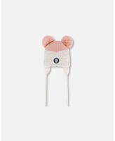 Deux par Deux Girl Knit Hat With Ears Light Pink Deer Face - Toddler|Child