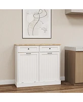 Multifunctional Trash Cabinet with Drawers and Uv Painting for Kitchen and Laundry (White)
