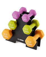 HolaHatha 3, 5, and 8 Pound Dumbbell Hand Weight Set with Storage Rack, Multi