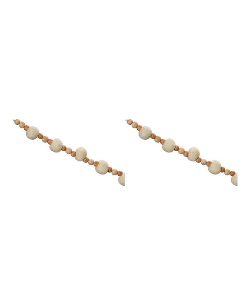 Wood Beaded String Garland for Rustic Home Deco (Set of 2)