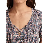 Lucky Brand Women's Printed Cotton Smocked Peplum Top