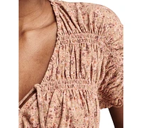 Lucky Brand Women's Printed Cotton Smocked Peplum Top