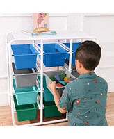 ECR4Kids 4-Tier Storage Rack with 12 Cubby Bins 4x3, Primary