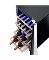 Newair 15" Built-in 29 Bottle Dual Zone Compressor Wine Fridge, Quiet Operation with Beech Wood Shelves and Recessed Kickplate