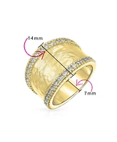 Bling Jewelry Modern Style Cz Accent Band Fashion Statement Brushed Hammered Matte Finish Wide Ring For Women Yellow Gold Plated Brass Or Rhodium