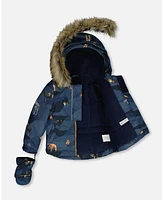 Deux par Baby Boy Two Piece Snowsuit Ochre And Navy Printed Mountains - Infant|Toddler