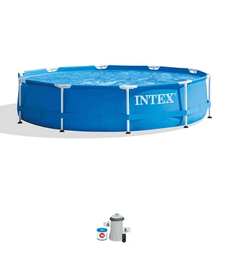 Intex 28201EH 10' x 30" Metal Frame Round Above Ground Swimming Pool with Pump