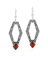 American West Jewelry Sterling Silver and Geometric Shape Red Agate Gemstone Lever Back Earrings