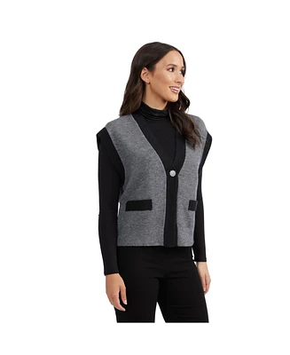 Ellen Tracy Women's Textured Sweater Vest With Contrast Trim