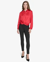 Halston Women's Twist-Waist Button-Down Collared Blouse