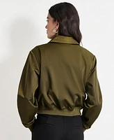 Dkny Women's Shine Sateen Cropped Bomber Jacket