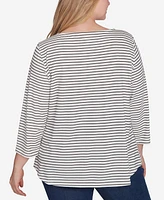 Ruby Rd. Plus Boat Neck Holiday Truck Printed Striped Top